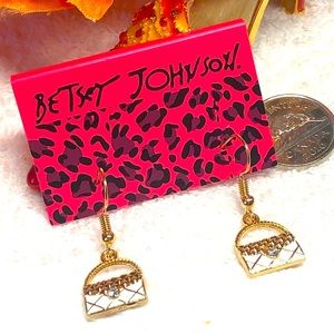 Betsey Johnson earring gold tone purses white